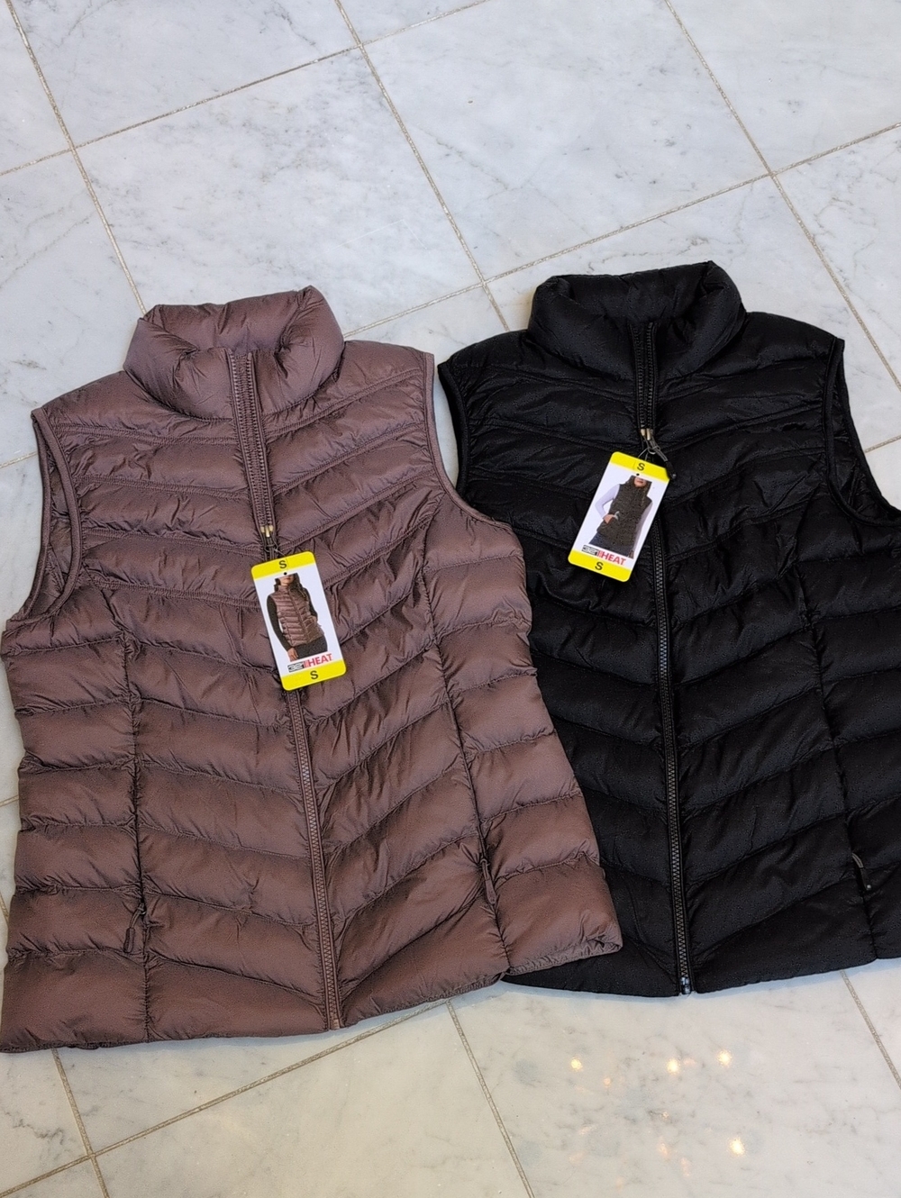 32 Degrees Heat Bundle Of 2 Women's  Quilted Vests Black & Mauve. NWT  Size S